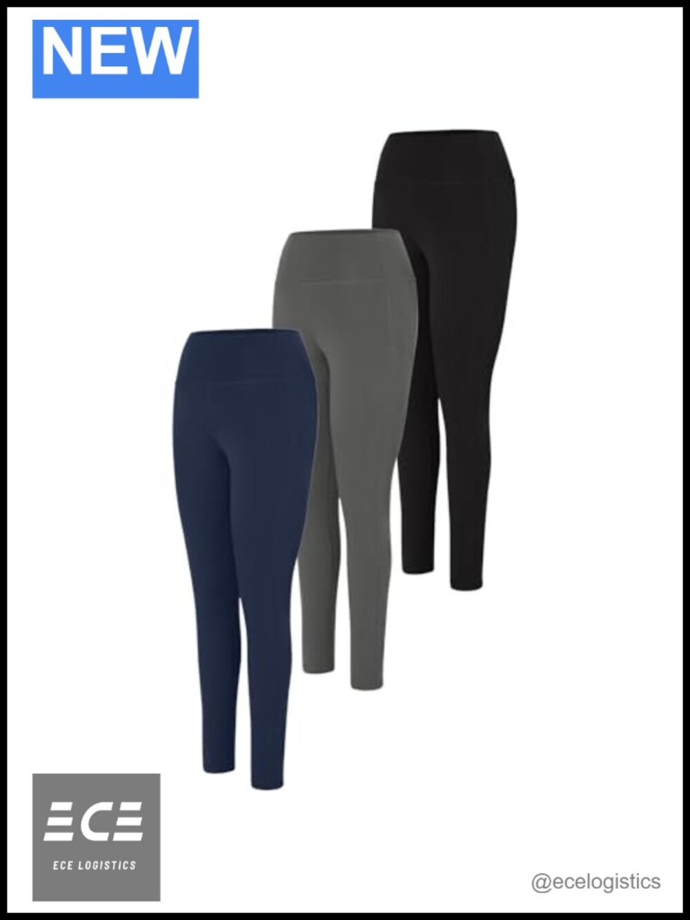 High Rise Leggings 3-Pack with Pockets Moisture Wicking Polyester Spandex